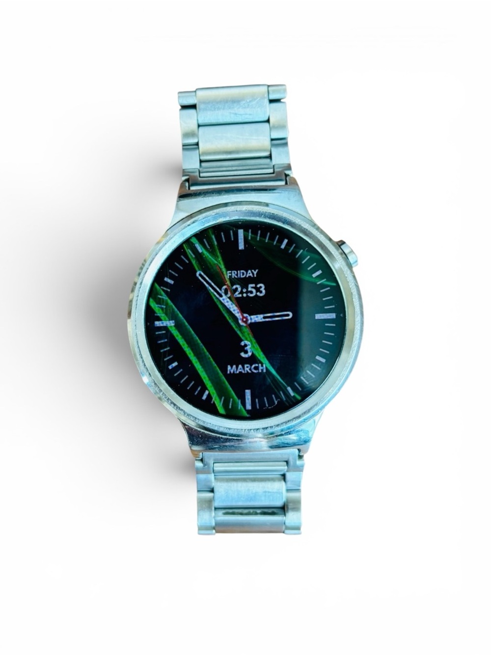 Huawei Silver Smartwatch with Black Dial and Green Accents